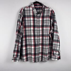 Lands' End Men's Heavyweight Flannel Button-Up Plaid Long Shirt Red Black XXL